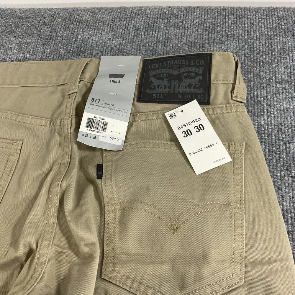 Levis 511 Slim Fit Jeans Mens 30x30 Khaki Stretch Casual Pants Line 8 NEW